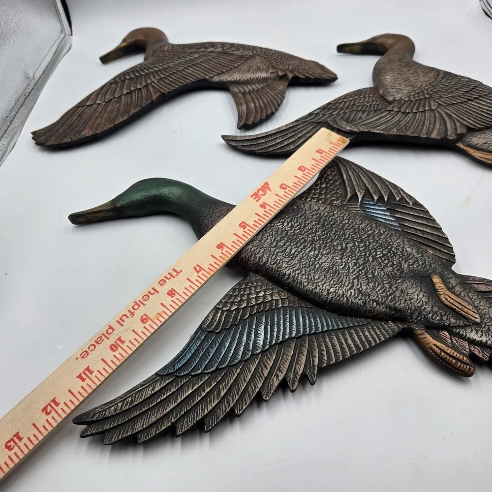Vintage Mallard Duck Wall Hangings Ceramic Atlantic Mold Hand Painted 1965 Set 3